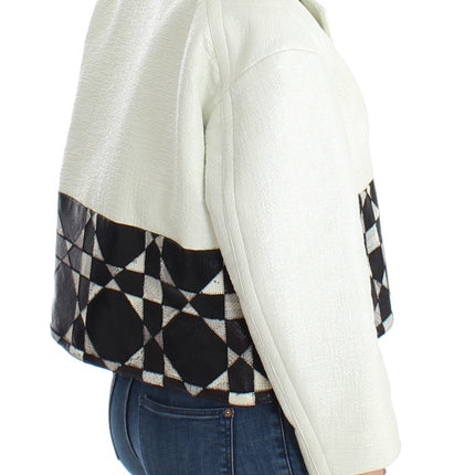 Andrea Pompilio White Black Cropped Leather Jacket