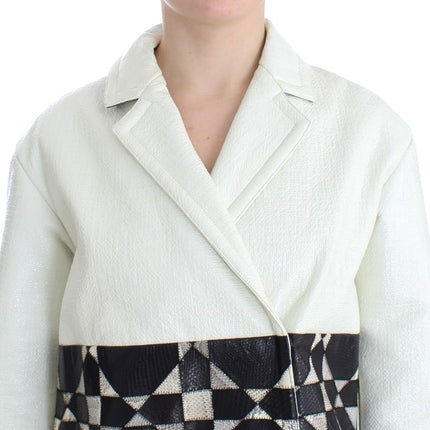 Andrea Pompilio White Black Cropped Leather Jacket