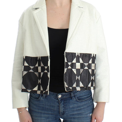 Andrea Pompilio White Black Cropped Leather Jacket