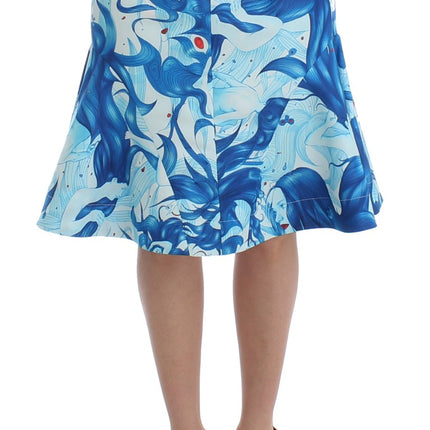 Koonhor Blue Peplum Fresco-Print Straight Pencil Skirt