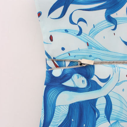 Koonhor Blue Peplum Fresco-Print Straight Pencil Skirt