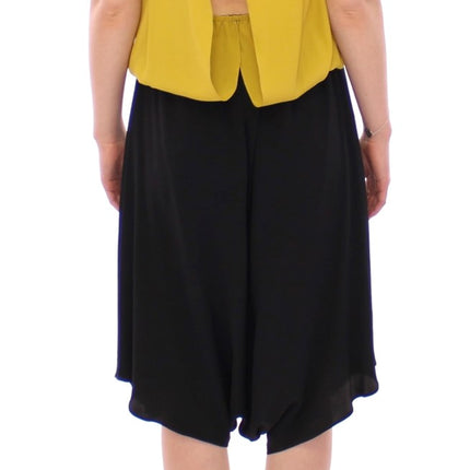 Lamberto Petri Black Yellow Silk Shift Sheath Coctail Dress