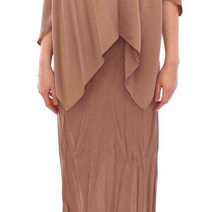 Lamberto Petri Brown Draped Silk Sheath Shift Coctail Dress