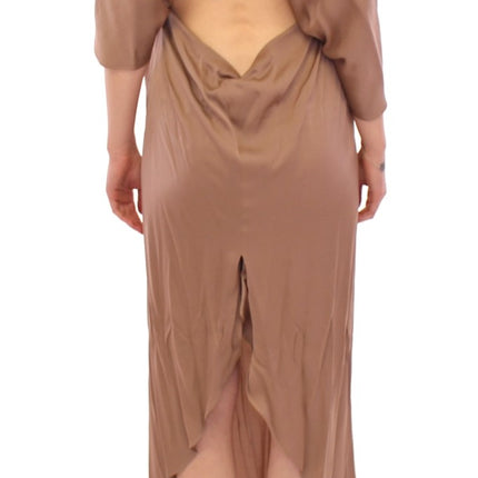 Lamberto Petri Brown Draped Silk Sheath Shift Coctail Dress