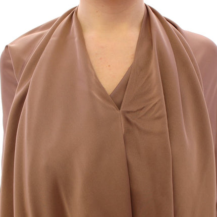 Lamberto Petri Brown Draped Silk Sheath Shift Coctail Dress
