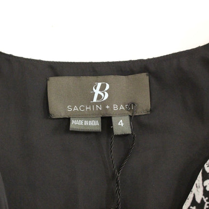Sachin & Babi Black Silk Floral Pattern Shift Coctail Dress