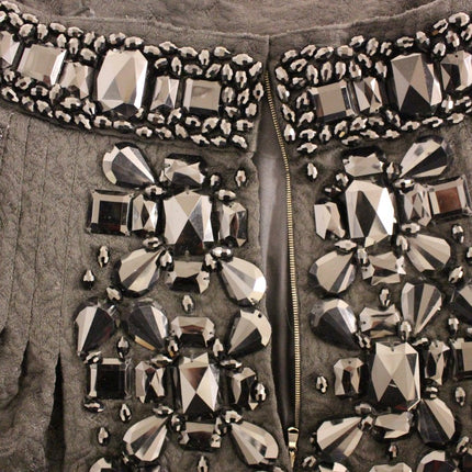 Dolce & Gabbana Black Crystal Handmade Above Knee Skirt