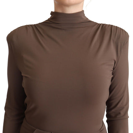 Patrizia Pepe Brown Acetate Long Sleeves Turtle Neck Sheath Dress