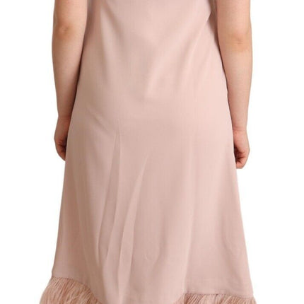 P.A.R.O.S.H. Pink Polyester Sleeveless Midi Feather Shift Dress