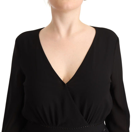 Liu Jo Black Polyester Long Sleeves V-neck Mini A-line Dress