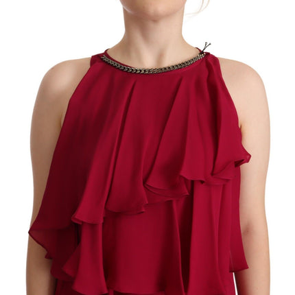 PLEIN SUD Orchid Silk Sleeveless Long Maxi Ruffle Shift Dress