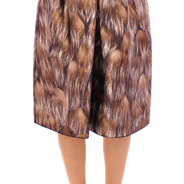 Dolce & Gabbana Brown Floral Silk Straight Full Skirt