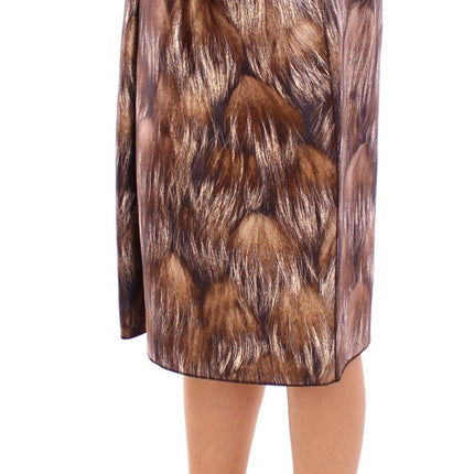Dolce & Gabbana Brown Floral Silk Straight Full Skirt