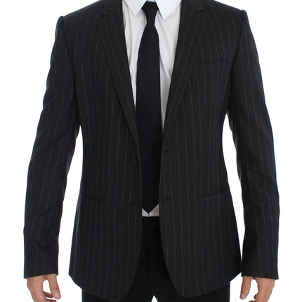 Dolce & Gabbana Gray Striped Slim Fit Wool Blazer
