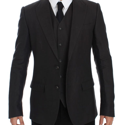 Dolce & Gabbana Gray Slim Fit Linen Blazer Jacket