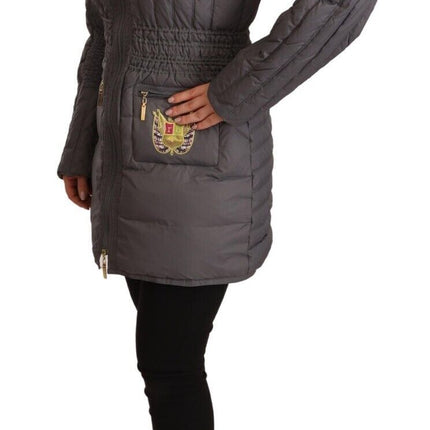 Roccobarocco Gray Quilted Long Sleeves Logo Patch Full Zip Jacket