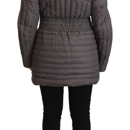 Roccobarocco Gray Quilted Long Sleeves Logo Patch Full Zip Jacket