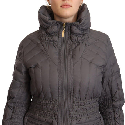 Roccobarocco Gray Quilted Long Sleeves Logo Patch Full Zip Jacket