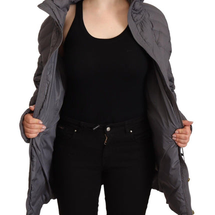 Roccobarocco Gray Quilted Long Sleeves Logo Patch Full Zip Jacket