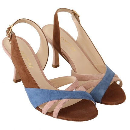 GIA COUTURE Multicolor Suede Leather Slingback Heels Sandals Shoes