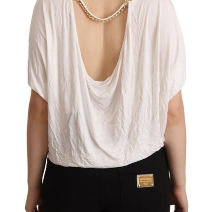 Guess By Marciano White Short Sleeves Gold Chain T-shirt Top