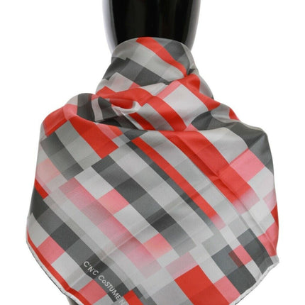 Costume National Gray Red Silk Shawl Foulard Wrap  Scarf