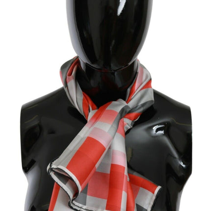 Costume National Gray Red Silk Shawl Foulard Wrap  Scarf