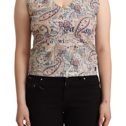 John Galliano Multicolor Cotton Sleeveless V-neck Tank Top