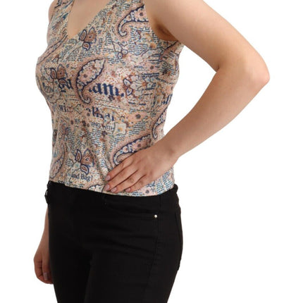 John Galliano Multicolor Cotton Sleeveless V-neck Tank Top