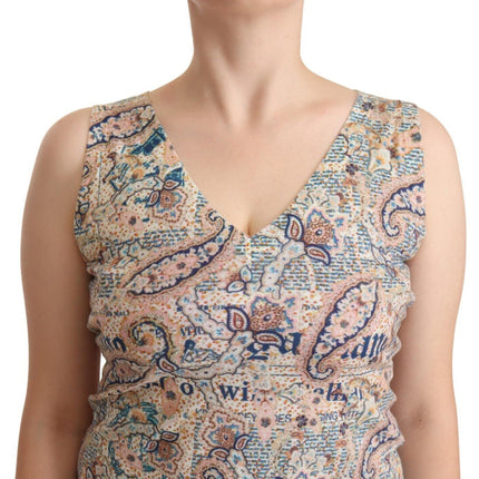John Galliano Multicolor Cotton Sleeveless V-neck Tank Top