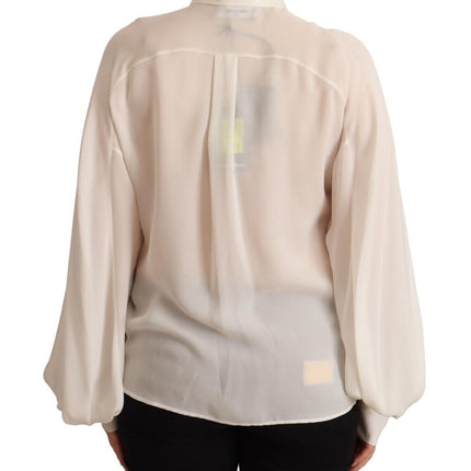 Dsquared² Off White Silk Long Sleeves Collared Blouse Top