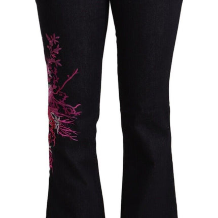 Exte Black Cotton Mid Waist Cotton Flared Jeans