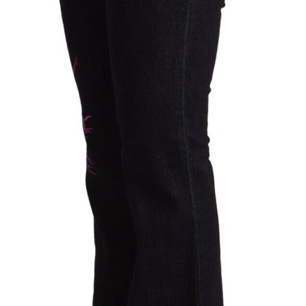 Exte Black Cotton Mid Waist Cotton Flared Jeans