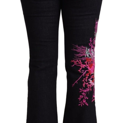 Exte Black Cotton Mid Waist Cotton Flared Jeans