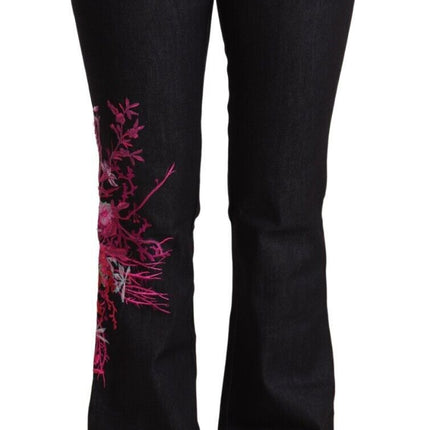 Exte Black Cotton Stretch Mid Waist Cotton Flared Denim Jeans