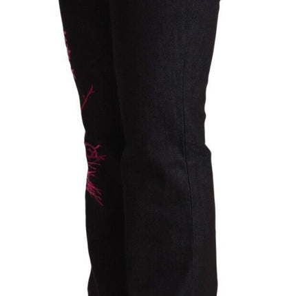 Exte Black Cotton Stretch Mid Waist Cotton Flared Denim Jeans