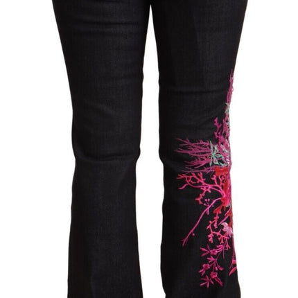 Exte Black Cotton Stretch Mid Waist Cotton Flared Denim Jeans