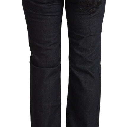 Exte Dark Blue Cotton Stretch Low Waist Straight Denim Jeans
