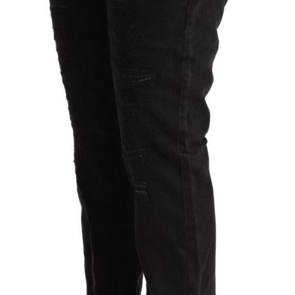 CYCLE Black Cotton Distressed Low Waist Slim Fit Denim Jeans