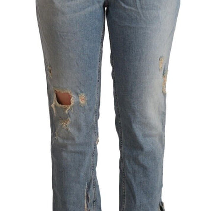 CYCLE Light Blue Distressed Mid Waist Cropped Denim Jeans