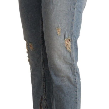 CYCLE Light Blue Distressed Mid Waist Cropped Denim Jeans