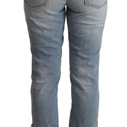 CYCLE Light Blue Distressed Mid Waist Cropped Denim Jeans