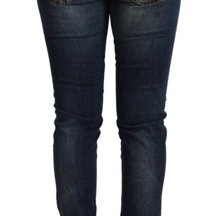 Acht Blue Washed Cotton Slim Fit Denim Low Waist Jeans