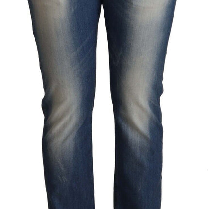 Acht Blue Washed Mid Waist Folded Hem Skinny Jeans