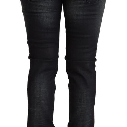 Acht Black Washed Cotton Low Waist Slim Fit Denim Jeans