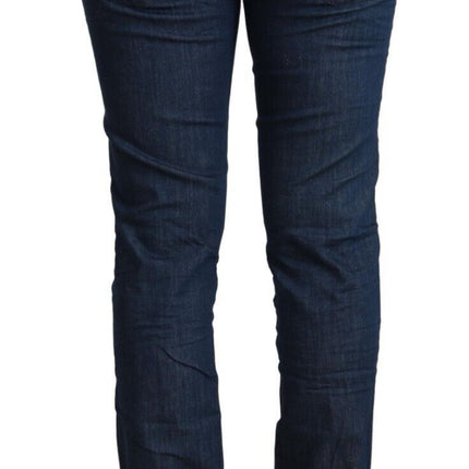 Acht Blue Cotton Low Waist Skinny Denim Folded Hem Jeans