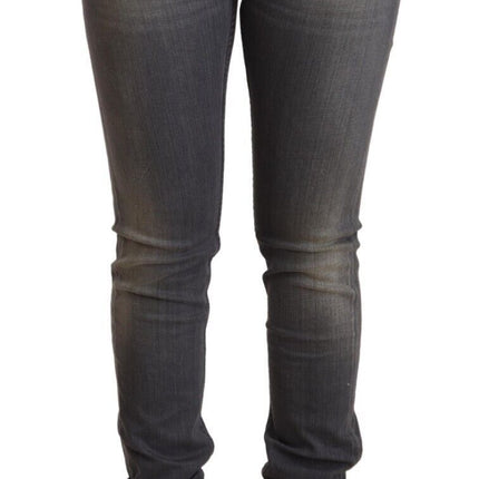 Acht Dark Gray Washed Cotton Denim Skinny Jeans