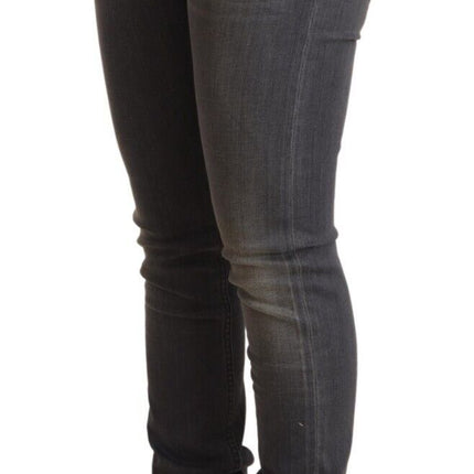 Acht Dark Gray Washed Cotton Denim Skinny Jeans