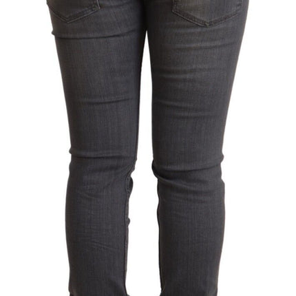 Acht Dark Gray Washed Cotton Denim Skinny Jeans