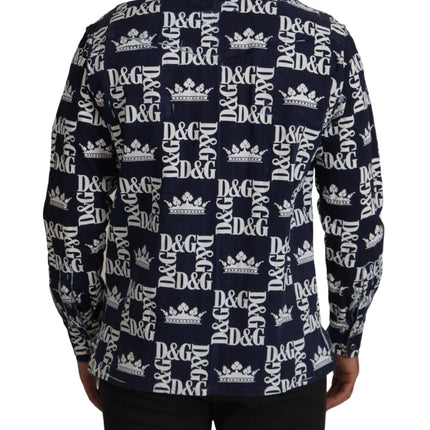 Dolce & Gabbana Blue Denim Stretch DG Crown Logo Casual Shirt